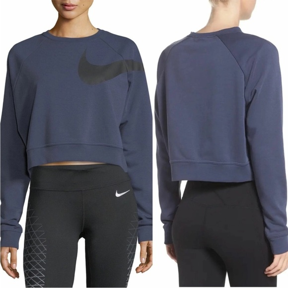 Nike Women's Blue Dri-Fit Cropped Sweatshirt Size L - Picture 1 of 3